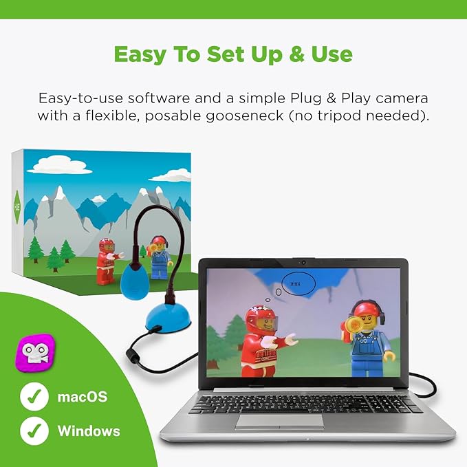 HUE Animation Studio: Complete Stop Motion Kit (Camera Software Book) for Windows/macOS (Green) with Carry Case