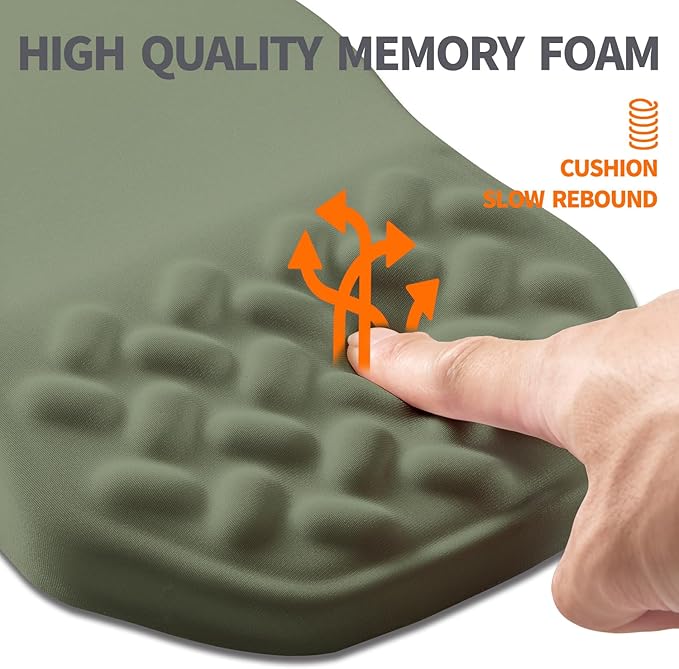 Ergonomic Slope Mouse Pad Wrist Support Wrist Rest Mousepad for Carpal Tunnel Pain Relief with Massage Bulge and Slow Rebound Memory Foam (12x8 inch Olive Green)
