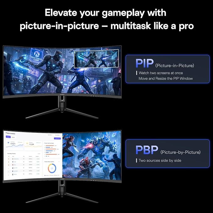 KOORUI 34 inch 240Hz Ultrawide Curved Gaming Monitor 3440x1440P 21:9 Display 1500R Curvature. 1MS PIP/PBP Support Adaptive Sync DP HDMI PS5Vesa