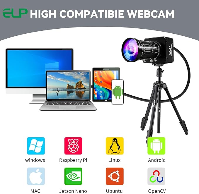 ELP High Speed 4K 60FPS USB Camera Manual Zoom Webcam for Computer Mini UVC 2160P USB3.0/2.0 Lightburn Cameras for Windows Linux Mac Pi 5-50mm 10X Varifocal IMX678 Web Cam for Laptop Jetson Nano