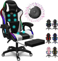 XOOFMASS Gaming Chair for Adults with LED Lights and Speakers Ergonomic Pro Video Game Chair with 7-Point Massage and Footrest Office Chair for Gaming/Office/WorkingWhite