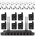 TONOR Wireless Microphones System with 8x12 Channels Headset/Lavalier Lapel Mics Bodypack Transmitter Receiver 90 m/295ft UHF Range for Church Conference Performance Singing Karaoke PA Speaker