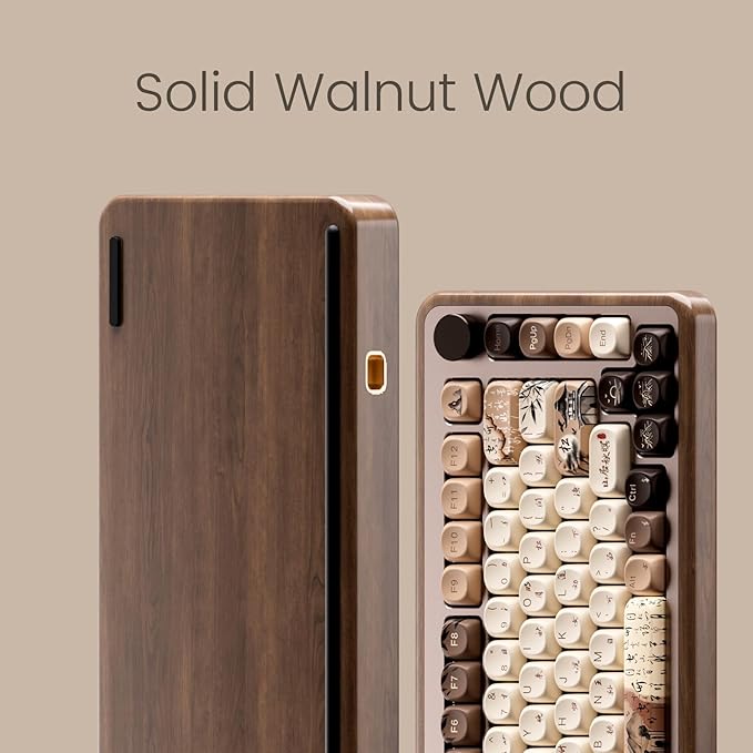 Akko MU02 Mechanical Keyboard with Walnut Wooden Case 75% RGB 2.4G Wireless/Bluetooth/Wired Hot-Swappable Gaming Keyboard with PBT Dye-Sub Keycaps for Mac &amp Win (Mountain Seclusion Rosewood Switc
