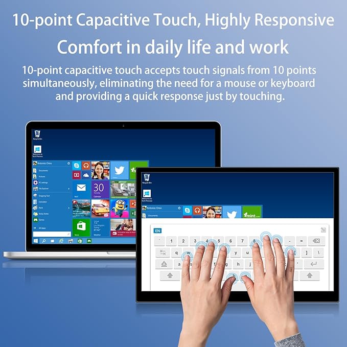 Portable Touchscreen Monitor 16 Inch 1920X1200P Monitor IPS Touch Screen Monitor with USB C HDMI Port 300cd/m² External Monitor for Laptop PC Phones Computer Ras Pi