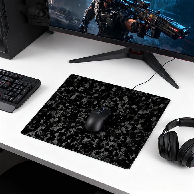 Multipurpose Carbon Fiber Mouse Pad - Hard Thin and Lightweight for Office Gaming and Daily Computer Use on Desk or Lap (3k Twill Medium)