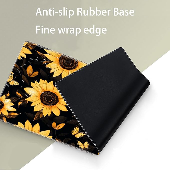 Keyboard Mouse Pad SetLarge Desk Pad+Keyboard Wrist Rest+Mouse Wrist Support+CoasterEasy Typing Pain Relief Non-Slip Wrist Support Mousepad Set Home OfficeSunflowers and Butterflies