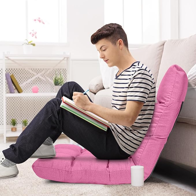 GORELAX Floor Chair with Back Support 14-Poistion Adjustable Folding Gaming Chair Recliner Meditation Chair with Steel Frame Padded Lazy Sofa Chair for Adults Kids (Pink)