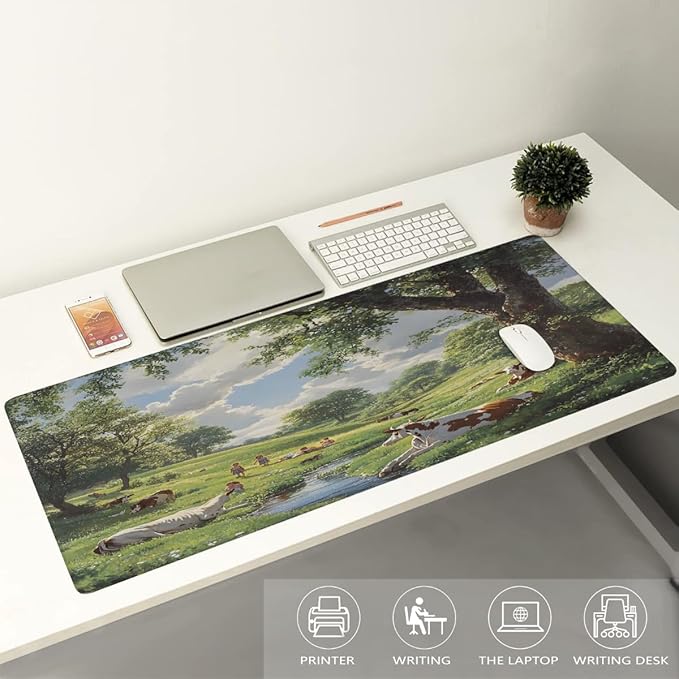 Forest Tree Cow Large Mouse Pad Gaming Mousepad Desk Mat for Desktop Computer Keyboard Waterproof Mouse Mat Desk Pad with Non-Slip Base for Game School Office Home 35.4 x 15.7