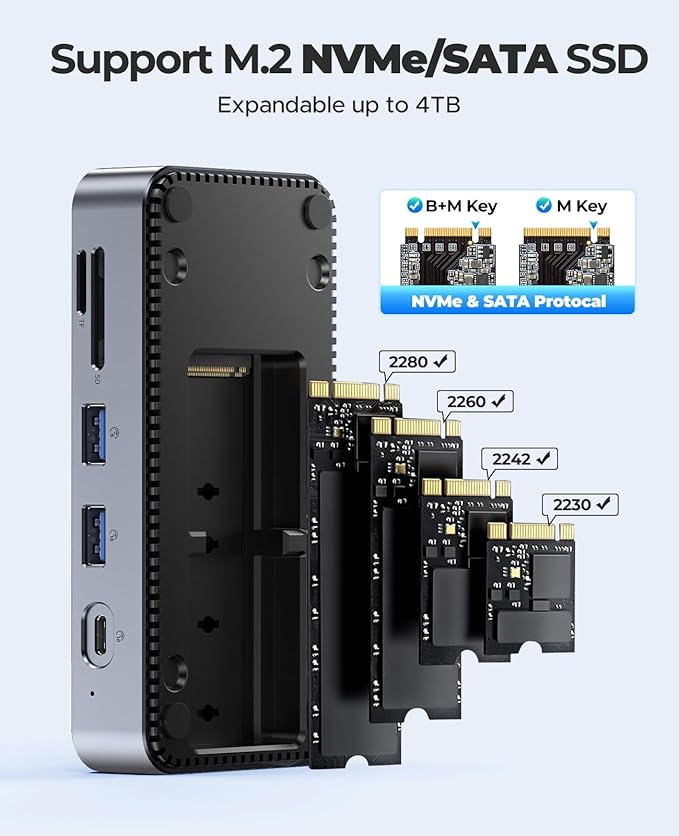 ORICO 10-in-1 USB C HUB with SSD Enclosure Built-in Cooling Fan with NVMe/SATA HDMI 4K@60Hz10Gbps/5Gbps USBA/C Gigabit Ethernet SD/TF 3.0 Ports Compatible with Windows/Mac/Dell/HP