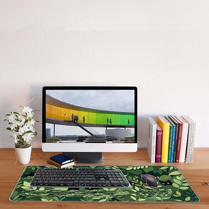Keyboard Mouse Pad SetLarge Desk Pad+Keyboard Wrist Rest+Mouse Wrist Support+CoasterEasy Typing Pain Relief Non-Slip Wrist Support Mousepad Set Home OfficeBlack Cats in The Leaves