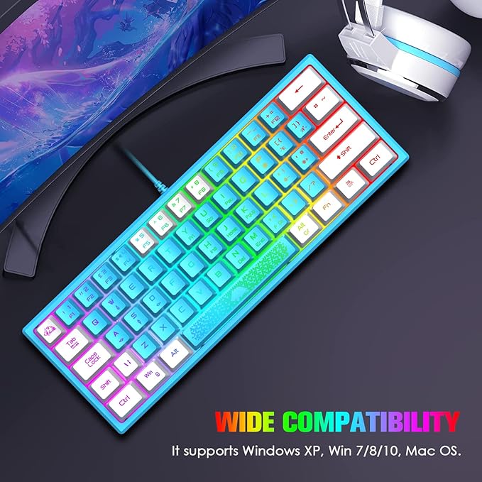 60% Gaming Keyboard and Mouse Combo Duble Color Keycaps Samll RGB Backlight Mechanical Feeling and Mechanical RGB 6400 DPI Honeycomb Optical MouseGaming Mouse pad for Gamers and Typists