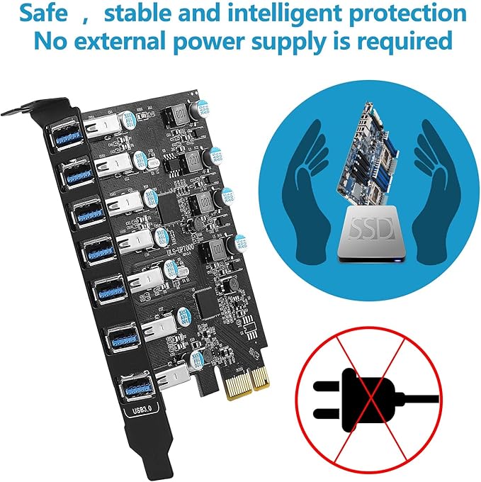 Sinefine PCI-E to USB 3.0 7-Port(7X USB-A) Expansion CardPCI Express USB Add in Card Internal USB3 Hub Converter for Desktop PC Host Card