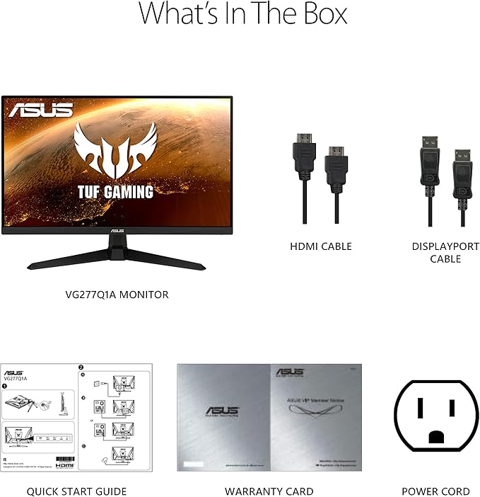 ASUS TUF Gaming 27” 1080P Gaming Monitor (VG277Q1A) - Full HD 165Hz (Supports 144Hz)(Renewed)