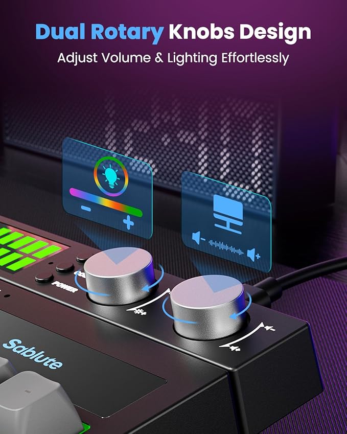 SABLUTE Keyboard Gaming - Audio-Sync RGB Light Strip 19-Key Anti-Ghosting Dual Control Knobs Adjustable Stand Ultra-Low Latency Quiet Mechanical Feel for PC Gamers（Black