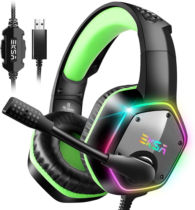 EKSA E1000 Gaming Headset Computer Headphones with Noise Canceling Mic &amp RGB Light Compatible with PC PS4 PS5 Laptop