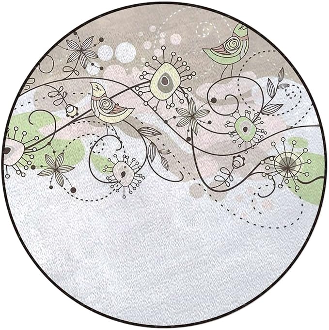 Floral Hardwood Floor Gaming Chair Mat Round Floor Mats for Office Chair Desk Chair Anti Slip Floor Protector for Rolling Chair Swirled Branches Spring Field BouquetPink Brown Diameter 47.2 in