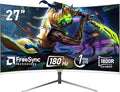 Gawfolk 27 Inch PC Computer Screen1800R Curved Gaming 180Hz Monitors FHD1080p 1ms Without Bezel freesync 98% sRGB178 ° Angle View HDMI DisplayPort Compatible with Wall-Mounted100*100MM-White