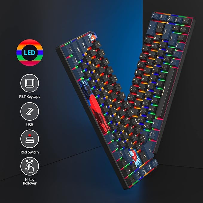 60 Percent Gaming Keyboard Mechanical with Linear Red Switch 65% Wired Ultra-Compact Mini Keyboard Rainbow with PBT Keycaps for Ps4/Ps5/Xbox(68 Blue)