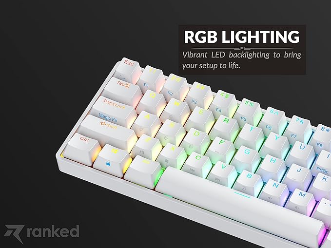 Ranked N60 Nova 60% Form Factor | Hot Swappable Mechanical Gaming Keyboard | 61 Keys Multi Color RGB LED Backlit for PC/Mac Gamer (White Gateron Pro Yellow)