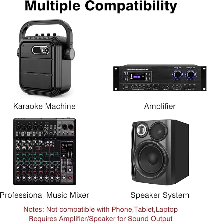 Wireless Microphones Dual UHF Wireless Microphone System with Professional Metal Handheld Dynamic Mics 200ft Range for Karaoke Singing DJ Church Wedding &amp Party Home KTV Set