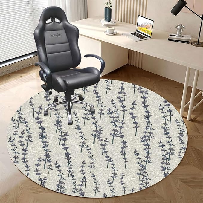 Green PU Leather Hardwood FloorsTile Non-Slip Office Chair Mat Lavender Nature Pattern Anti-Slip Low Pile Under Desk Rug Large Floor Protector Dreamlike Diameter 35.4 in