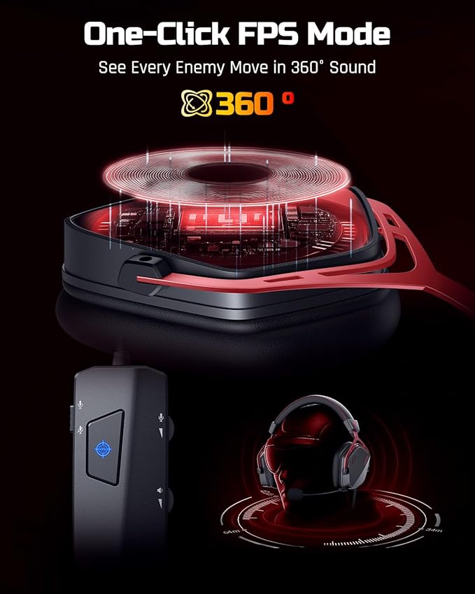 NUBWO HG03 USB-A Gaming Headset with 7.1 Surround and FPS Sound Wired Headphones with Noise Canceling Mic Comfortable Design for PC Laptop - Black Red