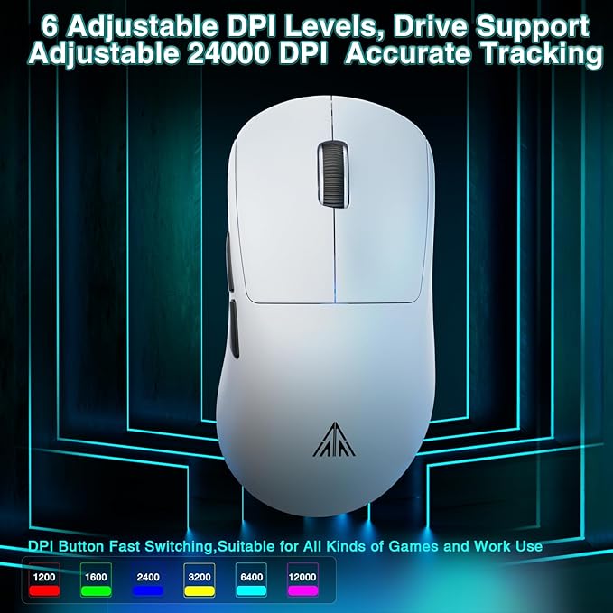 SOLAKAKA SM850 - Wireless Gaming Mouse - Programmable Buttons24000 DPI Adjustable Lightweight Ergonomic Computer Wireless Mouse BT5.1/2.4G/Wired PC Gaming &amp Office Mice for Win/Mac/Linux
