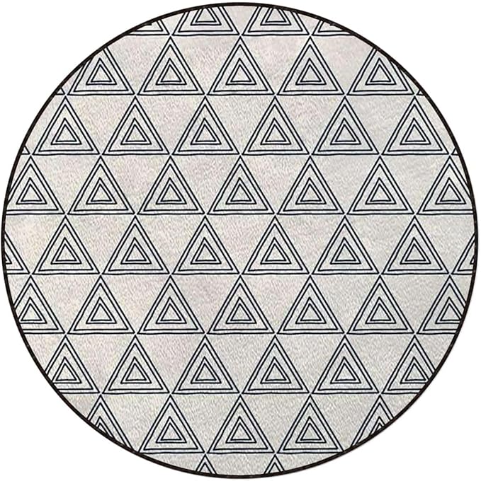 Black White Office Chair Mat Non Slip Round Floor Mat for Hardwood Floor and Protector for Rolling Chair Geometric Inner Triangles Style Diameter 43.3 in