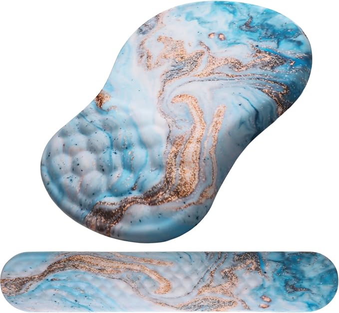 Mouse Pad Wrist Support Laokiiy 2 in 1 Keyboard Wrist Rest+ Ergonomic Mouse Pad Non-Slip Wrist Rest for Computer Keyboard Made Easy Typing &amp Relieve Wrist Pain(White Gold Beach Marble)