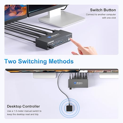 Kvm Switch 2 Monitors 2 Computers 4K@60Hz HDMI Displayport Dual Monitor KVM Switches 2 Ports for 2 PC Share Mouse Keyboard and 2 Screens with 4 USB 3.0 Cables and Extended Controller