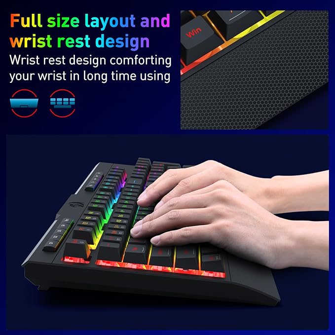 Redragon K525 PRO RGB 3-Mode Wireless Membrane Gaming Keyboard with Multimedia Keys Linear Mechanical-Feel Switch 4 Extra On-Board Macro Keys Dedicated Media Control Ergonomic Wrist Rest