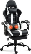 Massage Gaming Chair w/Footrest Ergonomic High Back PC Chair w/Headrest and Lumbar PU Swivel Home Desk Office Chair White
