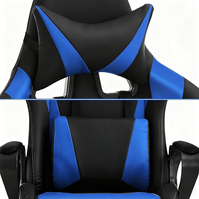 Ergonomic High Back Gaming Chair &amp Office Chair PU Leather &amp Adjustable &amp Easy Assembly &amp BIFMA Certified for Home/Office (Gray) (Blue)
