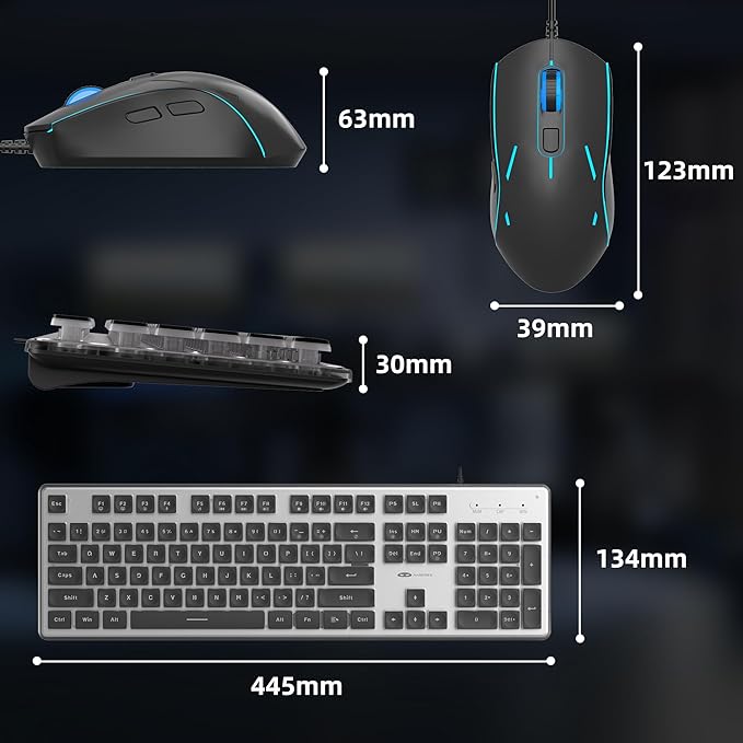 Camiysn Gaming Creamy Keyboard and Mouse Black 104 Keys RGB and 6 Speed RGB Mouse Combo Pudding Keycaps Silent Computer Keyboard for Computer/PC/Laptop/Mac/Windows/Office