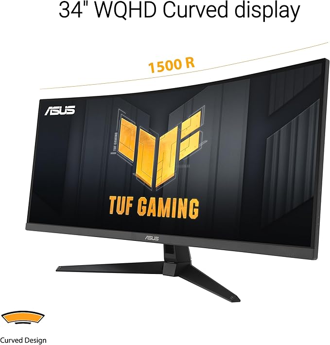 ASUS TUF Gaming 34” Ultra-Wide Curved Monitor (VG34VQ3B) – 21:9 QHD (3440x1440) 180Hz 1ms Extreme Low Motion Blur Sync FreeSync Premium Speaker 90% DCI-P3 DisplayWidget Center 3 yr Warranty