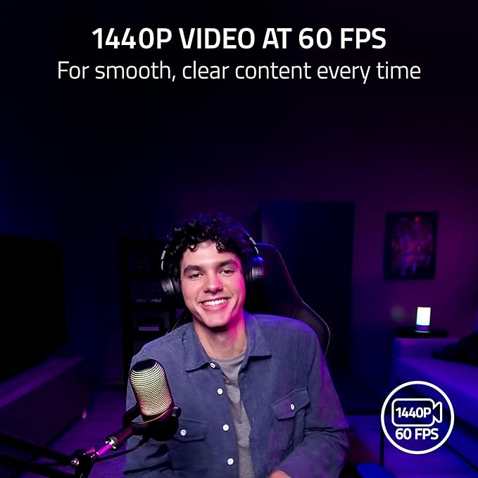 Razer Kiyo V2 X Streaming Webcam: 1440p 60 FPS - Auto Focus - Built-in Microphone - Wide Angle Lense - Integrated Privacy Shutter - Works with OBS Xsplit Streamlabs Discord Zoom Teams - Black