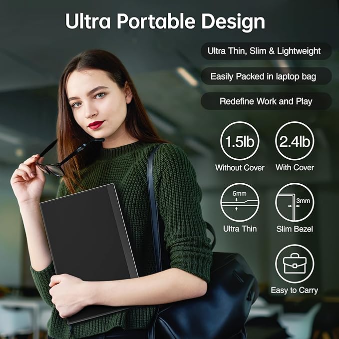 cocopar Portable Monitor 15.6 Inch 1080P FHD 60Hz 85% sRGB Travel Monitor with Speaker HDMI USB-C Second Screen for Laptop MacBook Surface PC Xbox PS4/5 VESA Mountable with Full Cover Stand