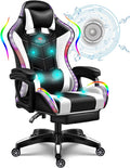 Big And Tall Gaming Chair with LED Light And Speakers High-Back Video Game Chair Ergonomic Computer Chair Full Massager Recliner Chair with Footrest And Lumbar Support Heavy Duty Office ChairW
