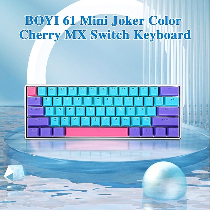 BOYI 60% Wired Mechanical Gaming Keyboard61 Mini RGB Cherry MX Switch PBT Keycaps NKRO Programmable Type-C Hot Swappable Gaming Keyboard for Windows&ampMac (Joker ColorCherry MX Blue Switch)