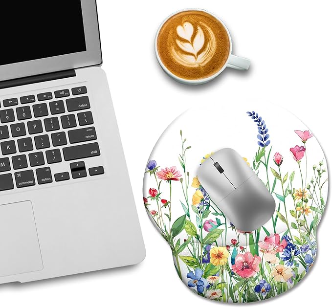 Flower Ergonomic Mouse Pad with Wrist Rest Large Gaming Computer Mouse Pad Wrist Support with Non-Slip Pain Relief PU Base Cute Office Desk Decor Accessories