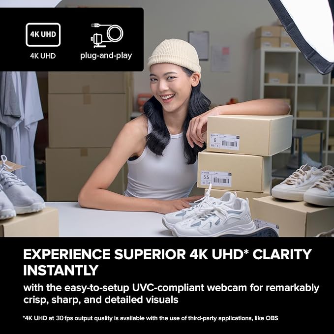 Creative Live! Cam 4K UHD USB Webcam with Backlight Compensation Up to 60 FPS 95° Wide-Angle Lens Privacy Lens Built-in Mics Plug &amp Play for PC and Mac