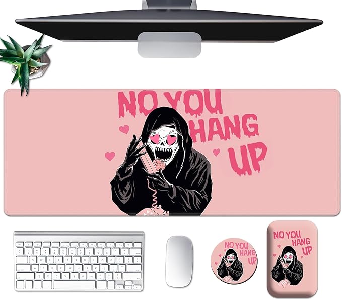 Large Mouse Pad Set Desk Mat + Elbow Rest Pad + Coaster Easy Typing Pain Relief Ergonomic Arm Rest Pad with Memory Foam Extended Desk Pad Anti-Slip Rubber Base for Office Home Pink Ghostface