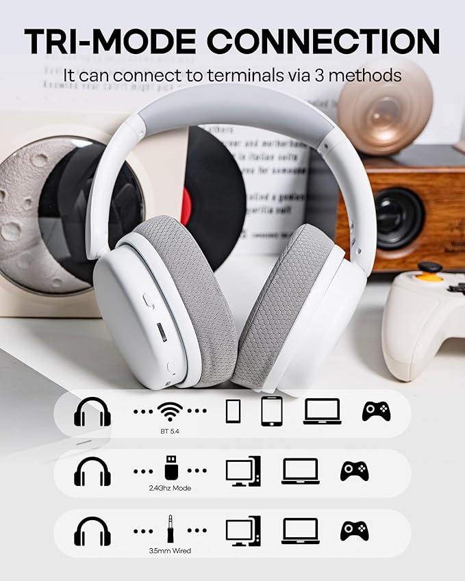 EPOMAKER X Aula G7 Pro Wireless Gaming Headset Dual Mode BT5.3 &amp 2.4GHz 7.1 Surround Sound 80+ Hour Battery RGB Light with Noise Canceling Mic for PS5 PS4 Switch PC (White)