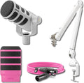 Rode PodMic USB Dynamic Broadcast Microphone (White) with Rode PSA1+ Professional Studio Boom Arm (White) Rode Premium XLR Cable and Pop Filter (10' Pink)