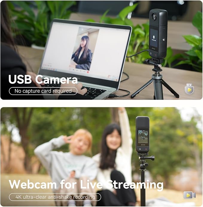 Outdoor Wireless 4K Live Streaming Camera StreamCam for Live Streaming HDR 180° Rotating Lens 240 Mins Battery IPx4 Raining-Proof Dual-Mic Stereo 167℉ Heat-Resistant 1/4Thread Adapter
