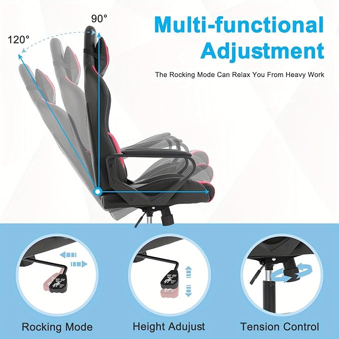 PC Gaming Chair Office Chair Ergonomic Computer Chair Mid Back Adjustable Desk Chair with Lumbar Support Armrest 360° Swivel Gaming Chair with Headrest for Home Office Work Study Red