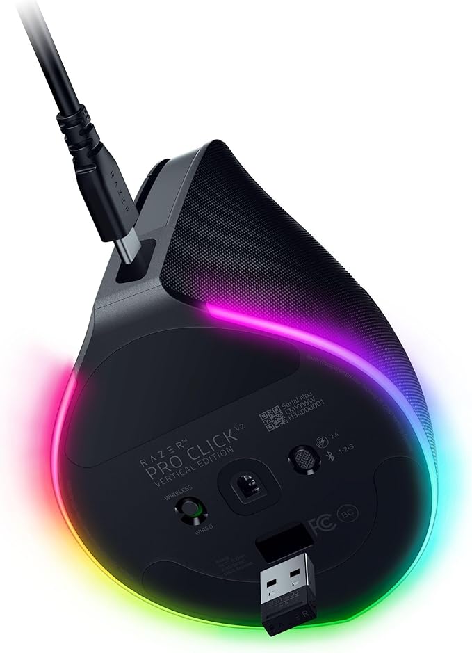 Razer Pro Click V2 Vertical Wireless Mouse: 6 Button Ergonomic Design - One Click AI Prompt - Supports Windows &amp Mac - Multi Device Connectivity via 2.4GHz Bluetooth or USB C Wired Mode - Chroma