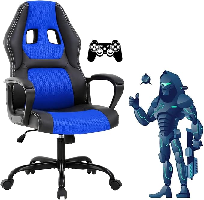 Gaming Chair Office Chair Ergonomic Video Game Chairs Adjustable Reclining Computer Chair with Lumbar Support Armrest Headrest Task Rolling Swivel Chair Game Chair for Adult Teen - Blue