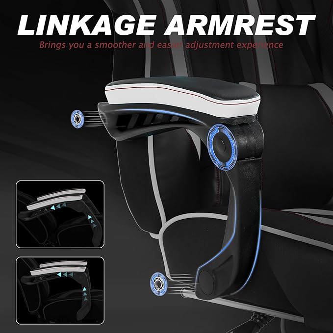 Vonesse Gaming Chair with FootrestReclining Computer Gaming Chair for AdultsBig and Tall Gamer Chair with MassageErgonomic High Back (White/Black)
