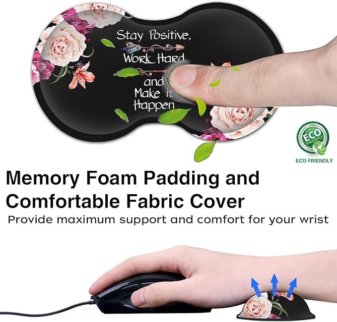 Desk PadExtended Large Mouse Pad with Stitched Edges (31.5X11.8In) Ergonomic Mouse Wrist Rest SupportWaterproof Computer Keyboard Mouse MatPeony Flower Quotes Pattern XXL Black Gaming Mouse Pad